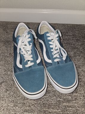 Vans Old Skool Teal and White Suede Canvas Sneakers